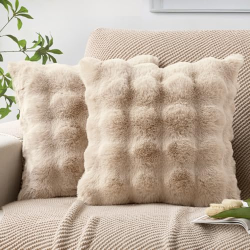 MIULEE 2er Set Kissenbezug 50×50cm Beidseitiges Wellen Plüsch Hellbeige | Polyester Plüsch Weich Kuschelig Pflegeleicht Dekorativ Vielseitig Für Sofa Wohnzimmer Schlafzimmer Gästezimmer Und Büro