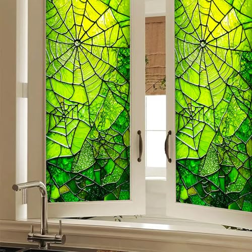 HOMETITUTE Halloween Spider Web Mosaic Window Cling 18 x 39 Inch Stained Glass PVC Decorative Privacy Film Window Cover for Glass Panels Seasonal Decor