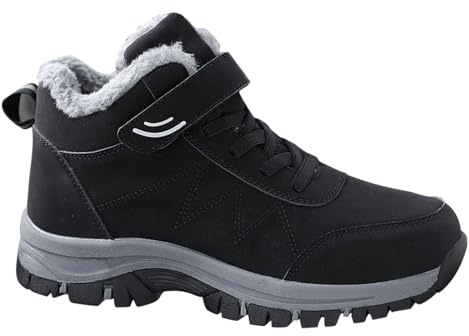 Stivali invernali da uomo, per attività all'aperto, invernali, antiscivolo, con calda imbottitura, stivali da neve con rialzo, impermeabili, comodi da trekking, suola morbida, Nero , 40 EU