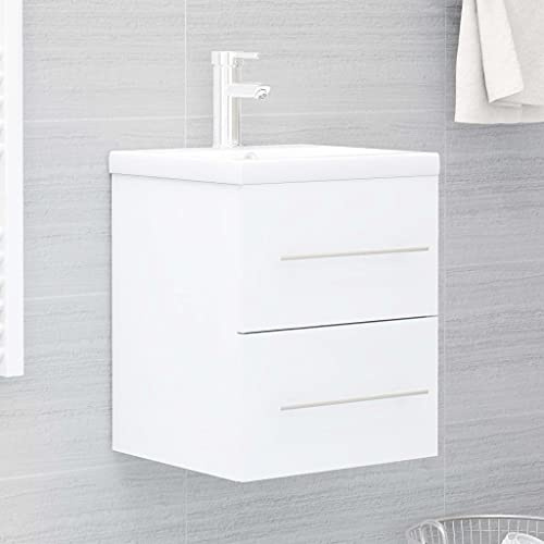 Qnhdfrt Mobile sottolavabo con lavabo da incasso, 41 x 38,5 x 48 cm, bianco, materiale in legno ceramica, moderno e salvaspazio, per bagno, ospiti, WC, corridoio