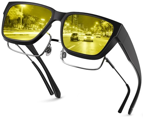 kunchu Night Driving Glasses Anti-Glare For Men Women Polarized HD Night Vision Glasses-Unisex-Yellow Lens Ultralight Nighttime Sunglasses For Driving、Fishing-BLACK