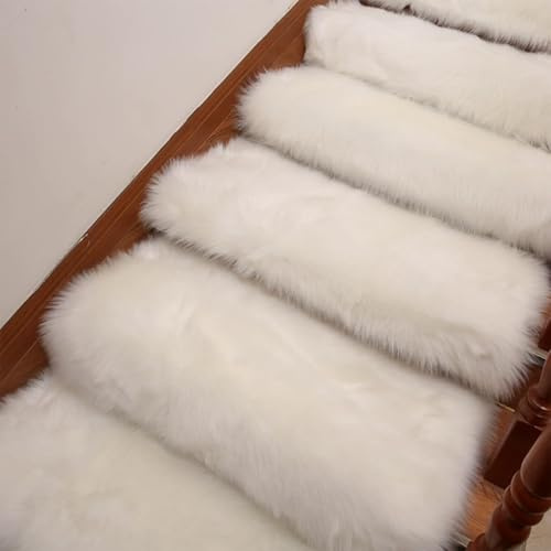 ZhuiFengA 5 Pezzi Morbidi tappetini Scale, tappetini Antiscivolo Scale, tappeti Scale, Lavabili, per gradini in Legno Interni, 33,5''×9,8''(White)