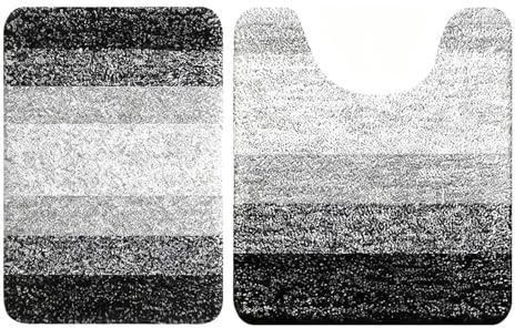 2Pcs Microfiber Bath Mat Set, Pedestal Toilet Mat (50x60cm) & Bathroom Floor Mat (40x60cm) - Extra Soft Thick, Non-Slip, Washable Fluffy Shaggy Bath Mats for Shower & Toilet Floor, Bathroom Rugs