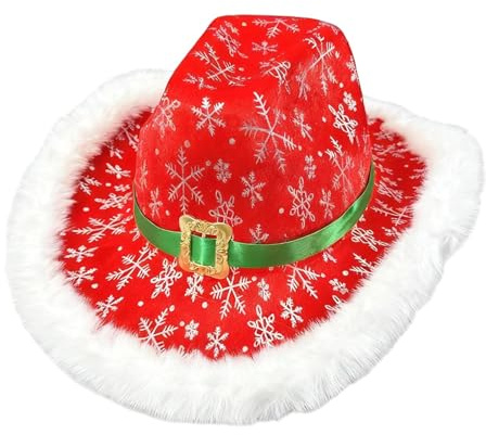 Siuwddee Weihnachts Cowgirl Hut Für Damen Weißer Besatz für festliche