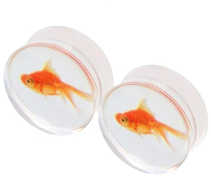BWDHJLEY 2 dilatadores acrílicos para los oídos, dilatadores transparentes con patrón de pez, para hombres y mujeres, túneles de perforación corporal