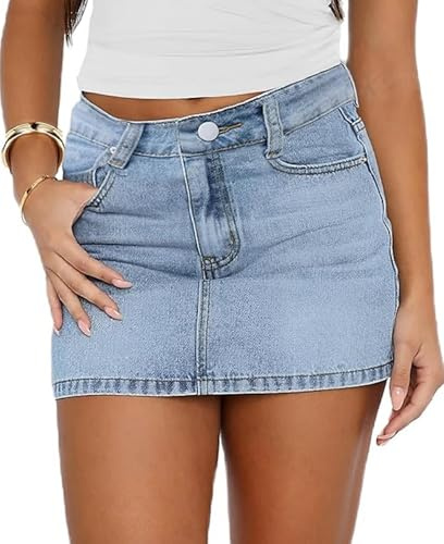 Barbotimer Women Denim Skirts Solid Color Bodycon Jeans Skirts Summer Casual Mini Skirts Streetwear (A-Sky Blue, M)