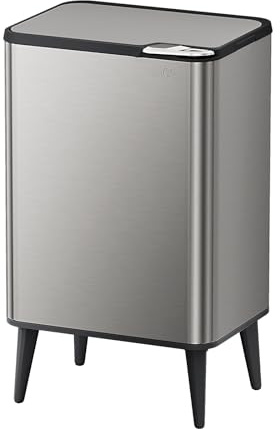 mVm Cubo de Basura con Presión Manual 60L, Acero Inoxidable Antihuellas con Soporte Desmontable, Tapa Amortiguada y Cubo Interior Extraíble
