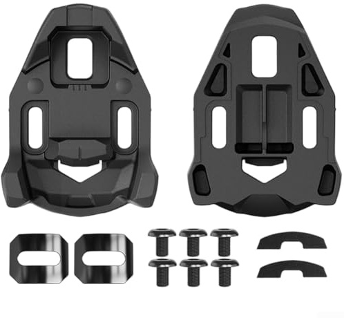 Durashmall Tacchetti per pedali per bici da strada compatibili con sistemi Time e Lclic con piastre di bloccaggio in plastica nera da 0 5 gradi per scarpe da ciclismo compresi spessori e rondelle