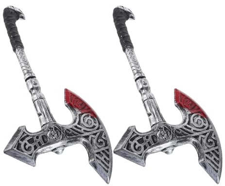 VILLCASE 2 Piezas de Hachas de Plástico Retro para Disfraz Vikingo Medieval, Ligero y Fácil de Integrar, Adecuado para Fiestas de Disfraces y Actuaciones