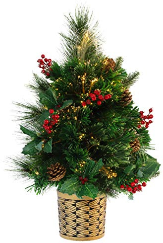 Christmas Concepts® 2ft (60cm) Green Fibre Optic Pine Wall Mounted Christmas Tree With Cones And Red Berries