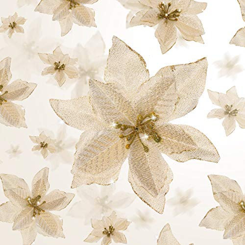 WILLBOND Lot de 48 Poinsettia artificielles à Paillettes pour Sapin de Noël, décoration de fête de Mariage, 4 Tailles, 8,1/10,2/15,2/22,1 cm