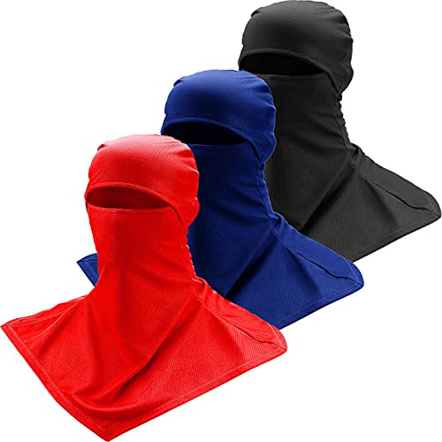 SATINIOR 3 Piece Balaclava Face Cover Sun Protection Neck Cover Summer Balaclava Motorcycle Face Mask for Men Women (Black, Blue, Red)