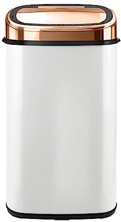 Tower T80904RW Cestino Spazzatura Quadrato con Sensore - Pattumiera Automatica Color Oro Rosa - Secchio Spazzatura con Rivestimento Esterno Anti-Impronte - Cestino Smart - Bianco e Oro Rosa
