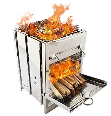 XIANXIAN Estufa de leña portátil para camping, estufa de leña ligera de acero inoxidable, hornillo de camping mini barbacoa con bolsa de transporte, para acampar en solitario, senderismo, picnic,