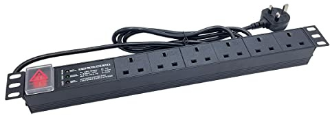 JUSTOP 6 Way Rack Mount PDU Surge Protected 3 LED 1U 19 Inch 13A Power Distribution Unit With On/Off Switch - Built-in Surge Protection