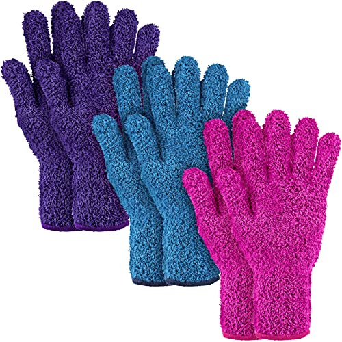 Bencailor 3 Pairs Microfiber Dusting Gloves Plants,Purple, Blue, Rose Red
