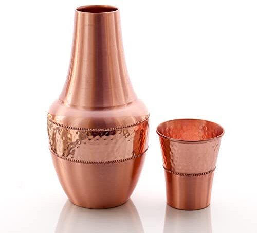 2activelife Carafes de chevet en cuivre pur avec gobelet pour les bienfaits de l'Ayurveda – Capacité – 1,4 l