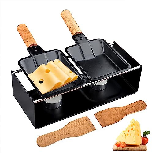 FUYTERY Traje de deshielo de queso mini raclette, bandeja portátil de queso con acero al carbono plegable, con 2 espátulas para hacer cocina de queso