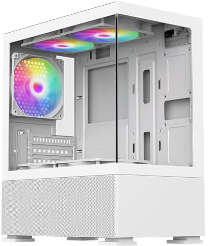 IONZ KZ-V Mini Aether Boîtier de jeu PC M/ATX en verre trempé avec accès maximum à tous les composants Comprend 3 ventilateurs ARGB de 120 mm – Blanc