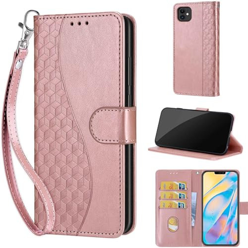 for iPhone 12/12 Pro Case 6.1-Inch Case, Embossed Premium PU Leather Folio Flip Notebook Wallet Cover Compatible with iPhone 12 / iPhone 12 Pro Phone Case [Kickstand][Card Slots], Rose Gold