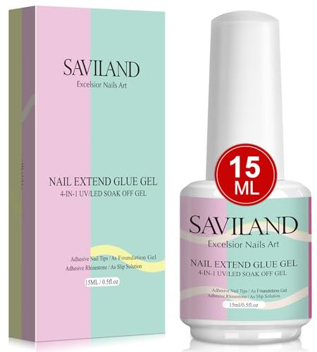 SAVILAND 15ml UV Gel Nail Glue, Extra Strong Nail Adhesive for Acrylic Tips & False Nails Long-Lasting Formula Professional Brush-On Nail Glue for Salon & DIY Home Use, Requires UV/LED Light