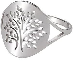 OAKKY 16mm Unique Plain Style Folklorique Découpage Forêts Famille l'arbre de Vie Couple Bague Unisex Acier Inoxydable Déclaration Argent Taille 62