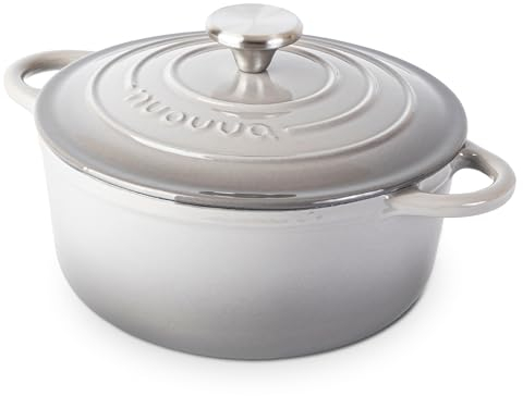 Casseruola in Ghisa Smaltata, Pentola Olandese Antiaderente con Coperchio, Induzione/Gas/Forno, Cottura Omogenea – 2.9 Liter 24cm Grigio – da Nuovva