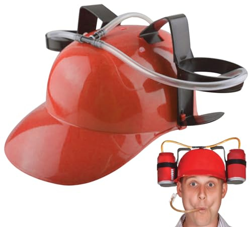 Pesoncarl Bierhut trinken Hut Fun Drink Hut Safer Plastik Trinkhelm mit Dose Halter und Stroh, lustiger Hut für Bier Soda Party Fußballspiele Neuheit Geschenk Red Party Hüte