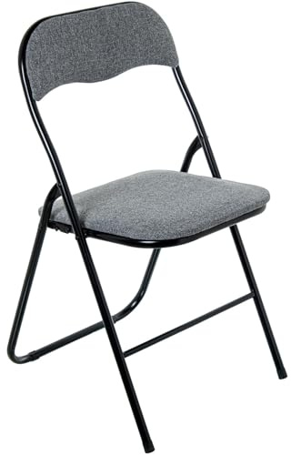 DRW Silla Plegable de Metal y Tela en Negro y Gris 44x47x80 cm