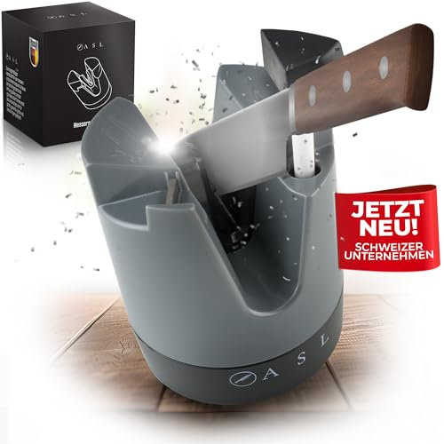 Messerschärfer Für glatte & gezackte Klingen, Scheren, Wolframstahl, Schnelles Schärfen in Sekunden, Rutschfest, Kompaktes Küchen-Tool, Universal Messer Schleifer