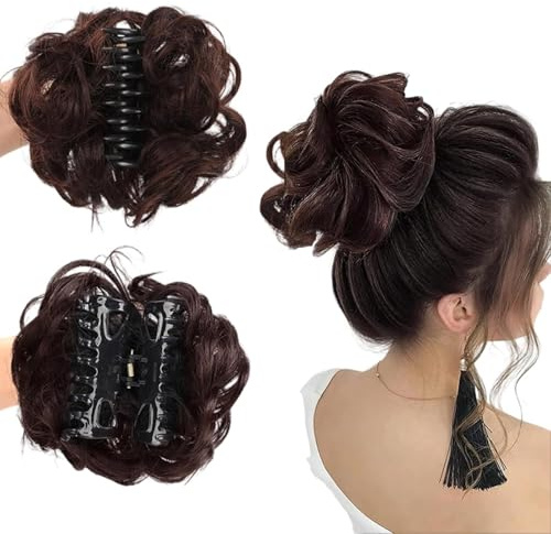 Bun Extension Clip, Messy Bun hårdel, Wavy Clip för Messy Bun Ponytail Extensions för en full look (C)
