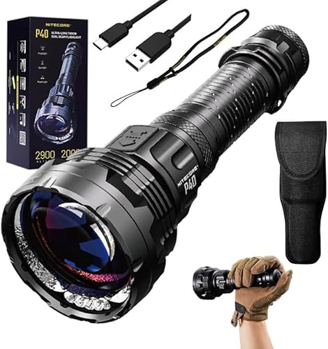 Nitecore P40 P40 Ultra-Long Throw Dual Beam LEP Flashlight 2900 Meter -2000 Lumens w/Eco-Sensa Type C Charging Cable