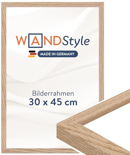 WANDStyle Bilderrahmen 30x45 Eiche, moderner Bilderrahmen Holz 30x45 cm | Hochwertiger Holzbilderrahmen, Posterrahmen zum Aufhängen, Rahmen 45x30 cm, Fotorahmen H950 - Made in Germany