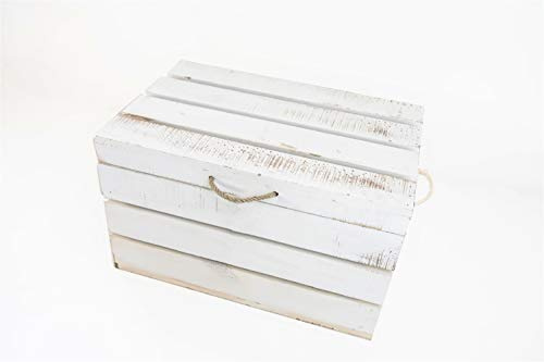 Baúl de Madera Blanco Vintage Sam, Blanco Vintage, Asas Cuerda, Baúl Almacenamiento, 49x32x30cm. Incluye Imán Personalizable de Regalo.