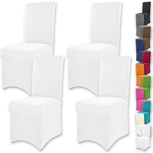 Gräfenstayn 4er-Set Stretch-Stuhlhusse Henry - runde und eckige Stuhllehnen - VORTEILSPACKUNG - bi-elastische Passform mit Öko-Tex Siegel Standard 100: „Geprüftes Vertrauen“ (Weiß)