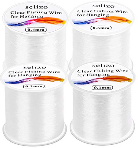 Fishing Wire for Hanging, Selizo 4Pcs Clear Fish Line Fishing String Invisible Monofilament Nylon Thread for Hanging Decorations, Balloon Garland, Jewelry Making, Beading and Crafts