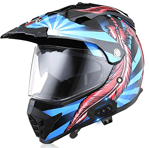 TKTTBD Bluetooth Casco Motocross con Maschera Casco da Fuoristrada Casco Integrale da Motociclista Bluetooth da Rally per Uomo E Donna Casco Integrale Four Seasons,Certificato ECE/DOT