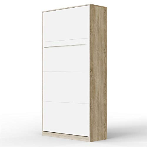 SMARTBett Standard 90x200cm Vertical Roble Sonoma/Blanco | Cama Abatible, Cama De Pared, Cama Plegable, Cama Oculta