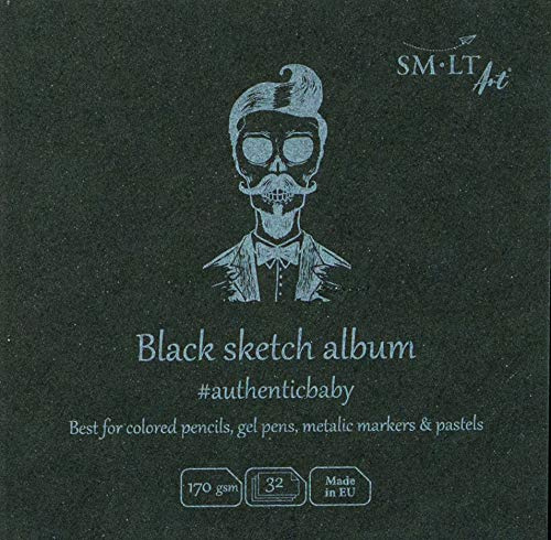SMLT FB-32(170)/BLACK/9 Authentic-baby klein quadratisch Skizzenblock, Leicht Strukturiert Schwarz Papier, 165gsm, 32 Blatt