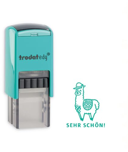 Trodat edy FIX motivationsstämpel för lärare och pedagoger, stämpelset för motivering – 1 motiv lama mycket vackert, tyska, bostäder mintgrön, avtryck grön, självfärgande, 20 x 20 mm