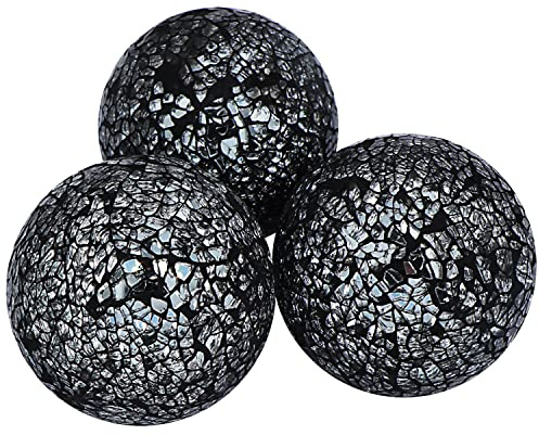 Dekorativa klot, set med 3 glasmosaikkulor, diameter 8 cm för skålar, vaser och bordsuppsatser (svart)