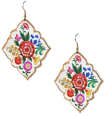 B Jewelry Collection Edlyn Folk Art Floral Statement Drop Earrings, Multicolored Boho Chic Dangle Earrings, Women's Fashion Jewelry