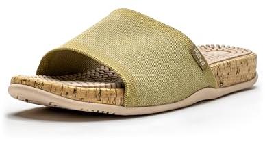 Revs - Maree - Massagesandaler för zonterapi för kvinnor med stickad rem, Guld 38EU