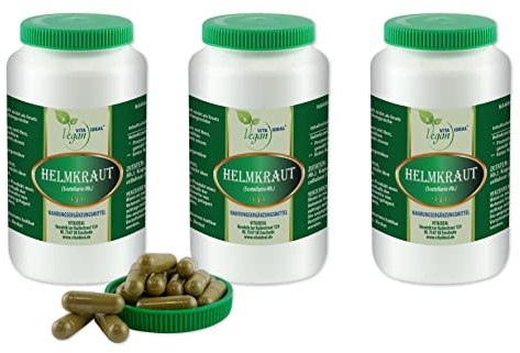 VITA IDEAL Vegan® Helmkraut 3x 360 Kapseln - Scutellaria Hb. - Tagesportion 700mg Helm Kraut reines Pulver. Natürlich, pflanzlich und ohne Zusatzstoffe, original von VITAIDEAL.