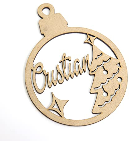 Bolas de Navidad de Madera Personalizada con Nombre. Adornos navideños. Ornamento, decoración para el árbol de Navidad. (Modelo 2)