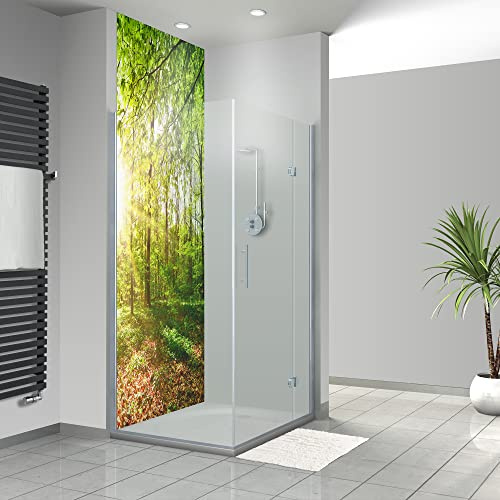 WANDFREUDE individuelle Duschrückwand Aluverbundplatte auf Maß (1 Stück - Waldfrühling - Premium Brillant Lack) – Dusche Wandverkleidung Duschwandverkleidung Duschrückwände