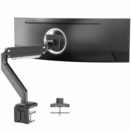 VIVO Premium Aluminum Heavy Duty Monitor Arm with 3.0 USB Ports, Fits Ultrawide Monitors up to 49 inches and 33 lbs, Single Desk Mount Stand, Pneumatic Height, Max VESA 100x100, Black, STAND-V101G1U