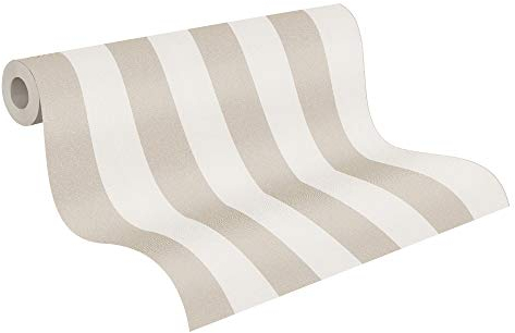 BRICOFLOR Gestreifte Tapeten | Klassische Vliestapete gestreift | Blockstreifen Tapete in Textiloptik beige weiß | Elegante Wandtapete mit Streifen für Esszimmer und Schlafzimmer