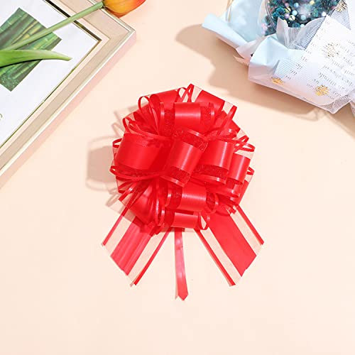 Chexin 6 Stück Große Geschenk Schleife mit Geschenkband, Ziehschleife ø 18cm, Geschenkschleife zum Basteln und Verpacken, Dekoschleifen für Hochzeit,Geburtstag,Auto Weihnachten & Parties (Rot)