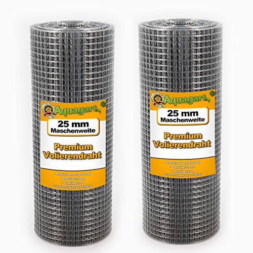 Aquagart® Grillage métallique galvanisé pour volière - Maille galvanisée - Grillage soudé robuste - Différentes versions (50 m x 0,5 m de fil de volière 25 mm)
